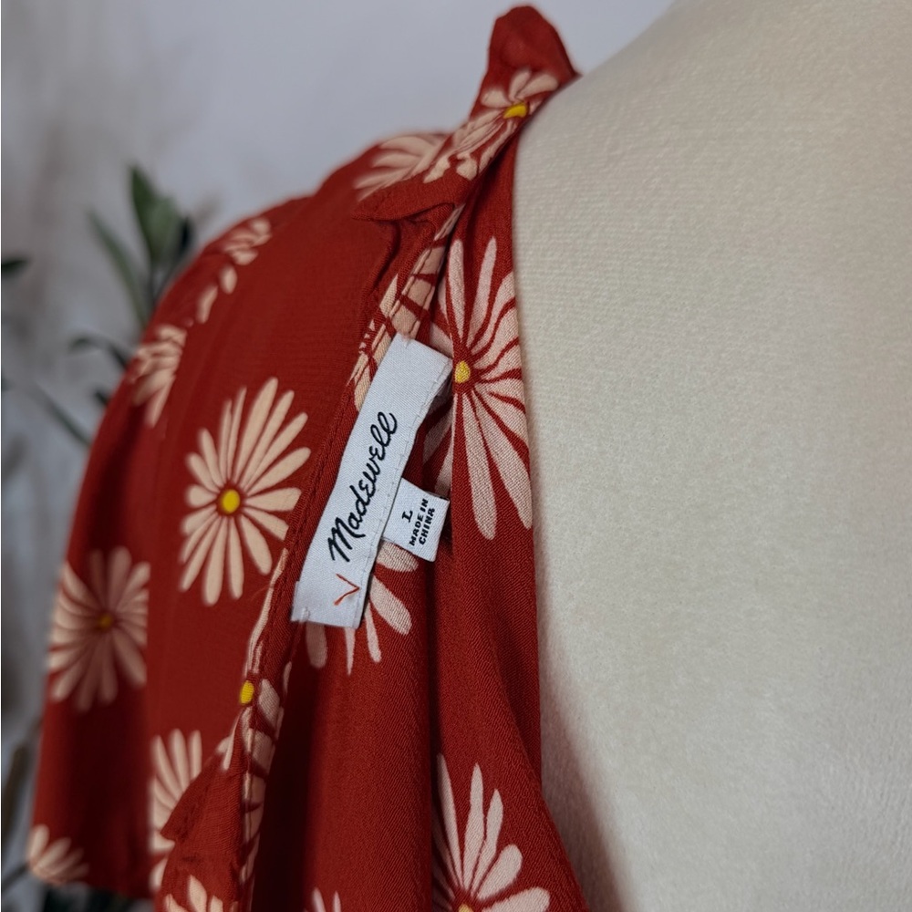 Madewell Rust Red Floral Wrap Midi Dress with Cream Daisy Print - Picture 4 of 4